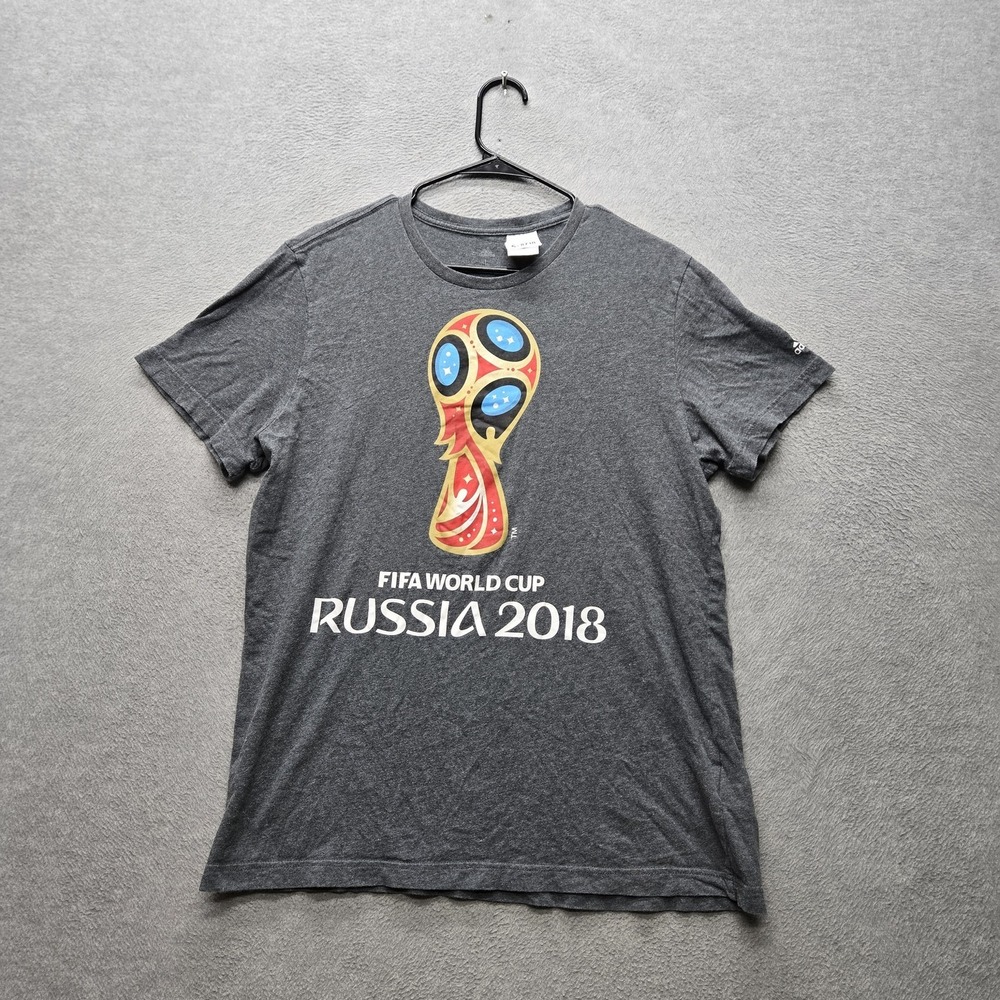 Adidas Men Shirt L Gray Graphic World Cup Russia 2018 Logo Short Sleeve